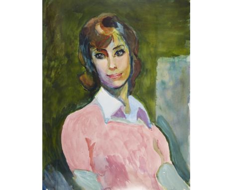 Zdzislaw Ruszkowski,&nbsp;British/Polish 1907-1991 -&nbsp;Portrait of a woman in pink;&nbsp;watercolour on paper, signed lowe