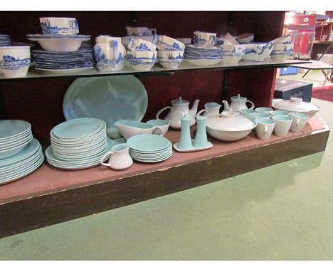 A quantity of Poole "Seagull and Mushroom" tea and dinner ware for six settings and matching breakfast set for two 