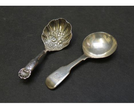 Two silver caddy spoons monogrammed, 27g