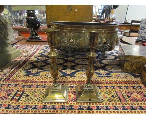 A pair of  brass candle holders converted to lamp bases 