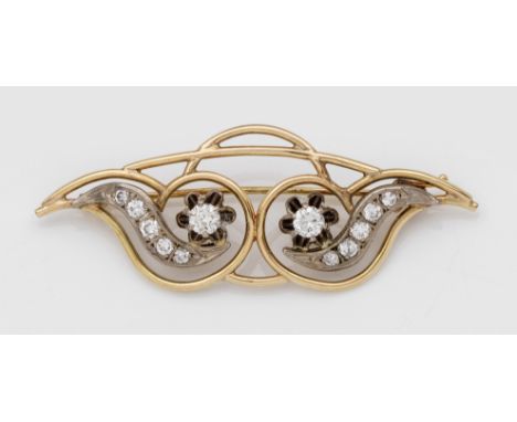   Brillant-Brosche aus den 50er Jahren  Brillant-Brosche aus den 50er Jahren   Gelbgold, gest. 585. Schauseitig besetzt mit B
