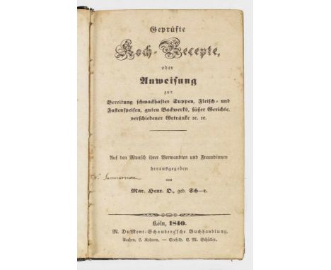   Mar. Henr. O., geb. Sch-r: "Geprüfte Koch-Recepte".  Mar. Henr. O., geb. Sch-r: "Geprüfte Koch-Recepte".   Originaltitel  E