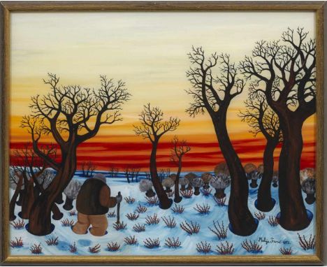   Matija Franic  Matija Franic   (Kroatischer Maler. Tätig 2. Hälfte 20. Jh.)  Winterlandschaft mit einem durch den Schnee wa
