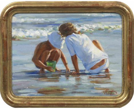   Tania Nefydova  Tania Nefydova   (Geb. 1958 in Nizhni-Nowgorod)  Kinder am Strand  In fotorealistischer Malerei sind ein Ju
