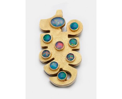  Moderne Brosche mit Opalen aus den 70er Jahren  Moderne Brosche mit Opalen aus den 70er Jahren   Gelbgold, gest. 750. Schau
