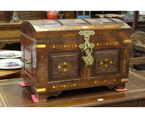 Small brass inlaid Eastern hardwood dome trunk
