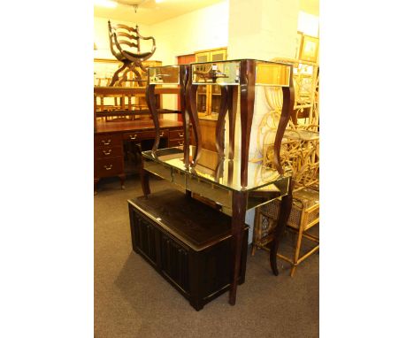 Mirrored two drawer console table and pair single drawer side tables (3)