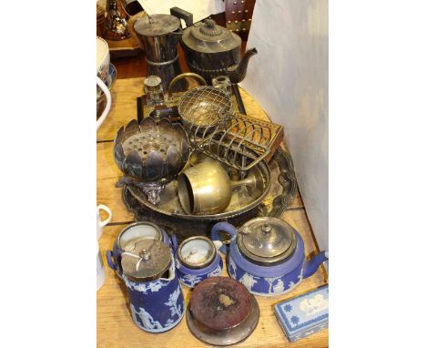 Silver pin cushion, blue jasper, silver-plate, Victorian inkstand, etc