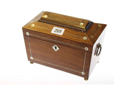 Regency inlaid rosewood tea caddy