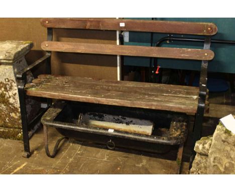 Pair wood slat and wrought iron garden benches and smaller stained wood and wrought iron garden bench (3)