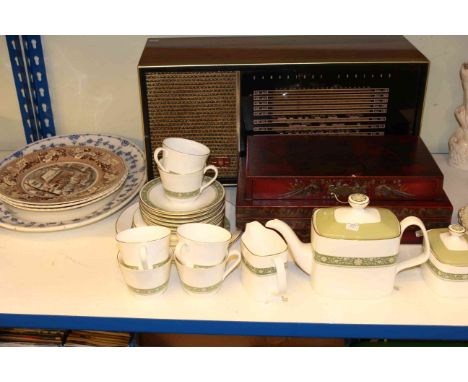 Vintage Pye radio, Oriental chess set, Royal Doulton 'Rondelay' tea set and four plates