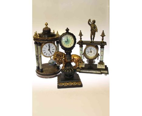 Two pillar marble mantel clocks and another clock