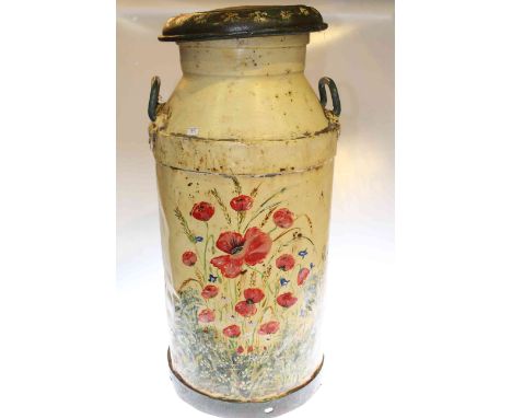Vintage milk churn, hand painted with poppies
