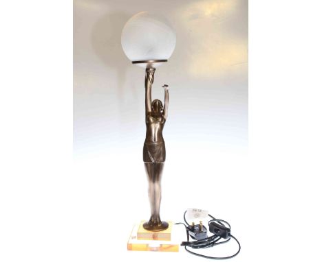 Art Deco style dancing lady table lamp with frosted shade