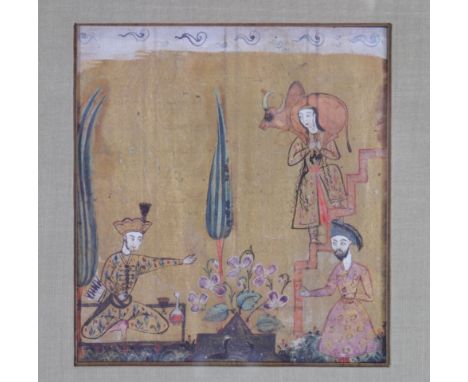 Beautiful miniature illustrating an episode from a manuscript, Khamse de Nezami-ye GANJAVI from Iran of the Shiraz school of 