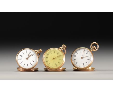 Lot of three 18K yellow gold 750Â°/Â°Â° gousset watches, gross weight 80.6gr. - Weight: 80 g - Shipping available - Sizes: D 