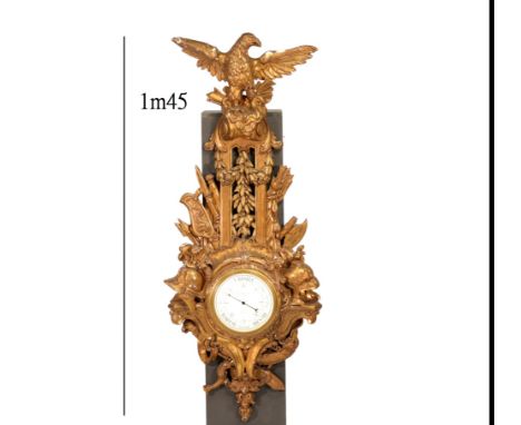 Large gilt carved wood barometer surmounted by an eagle, by "Balthazar Horloger du Roy" in Paris, 18th century. - Weight: 25.