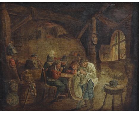 "Tavern scene" Oil on panel, 17th century. - Weight: 2.43 kg - Shipping available - Region: Europe - Sizes: HC : H 250 mm x L