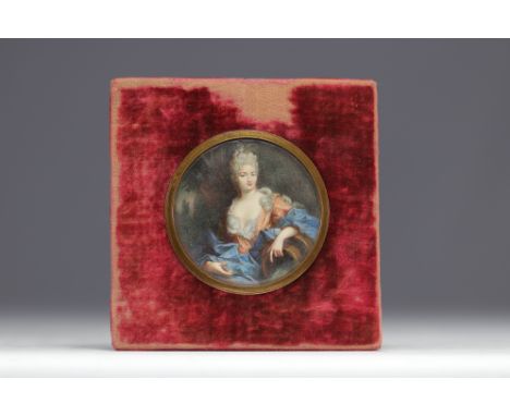 Miniature "Portrait of an elegant lady in a red dress and blue coat" 18th century. - Weight: 130 g - Shipping available - Reg