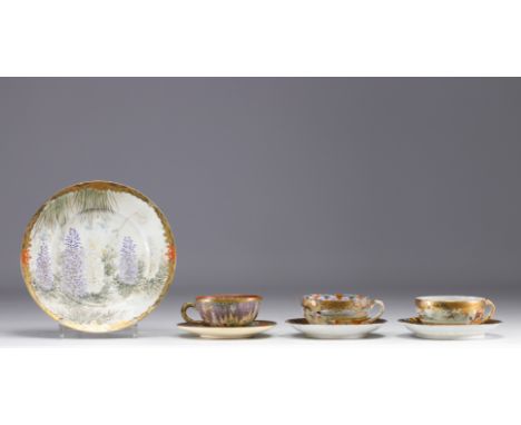 Japan - Set of various porcelains, two Japanese cups and saucers, a Japanese plate, a Japanese cup and saucer. - Weight: 760 