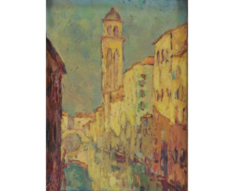 Georges HAWAY (1895-1945) "View of a town" Oil on canvas. - Weight: 730 g - Shipping available - Sizes: H 390MM X L 300MM  AV