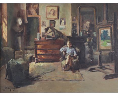 Ernest BETIGNY (1873-1960) oil on canvas "view of the studio with the artist's son" - Weight: 3.00 kg - Shipping unavailable 