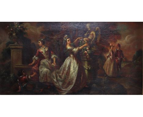 "Romantic scene" oil on canvas, late 19th century. - Weight: 5.00 kg - Shipping unavailable - Sizes: H 1112 MM X L 650 MM  AV