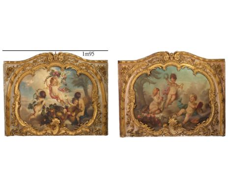 A very large and imposing pair of Louis XV architectural elements in carved and gilded wood dating from the 18th century. The