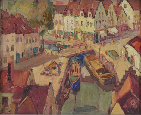 Georges HAWAY (1895-1945) "Ghent, Salt Quay" Oil on panel. - Weight: 1.42 kg - Shipping available - Sizes: H 400MM X L 470MM 