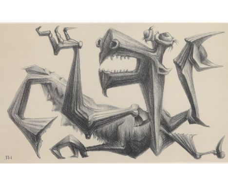 Lithograph depicting a dragon, monogrammed FH. numbered 84/300 and unidentified signature. - Weight: 3.20 kg - Shipping unava
