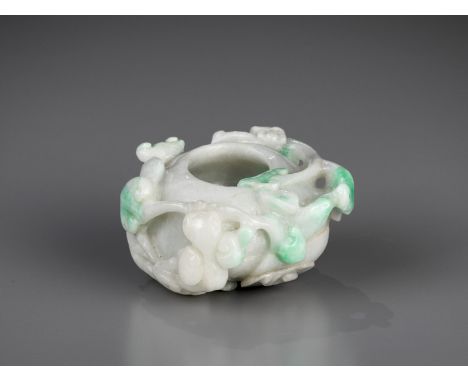 A SMALL JADEITE 'CHILONG' WASHER, LATE QING TO REPUBLICChina, 1860-1940. Of compressed globular form with a wide mouth, the s