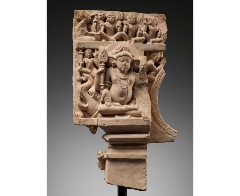 A PINK SANDSTONE GOPURAM FRAGMENT, INDIA, 11TH - 12TH CENTURYThe architectural fragment most likely comes from a temple entra