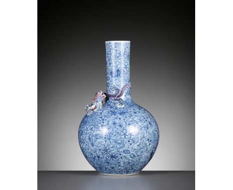 A 'MILLE FLEUR AND CHILONG' VASE, TIANQIUPING, LATE QING TO EARLY REPUBLIC PERIODChina, 1830-1930. Of bottle form, rising fro