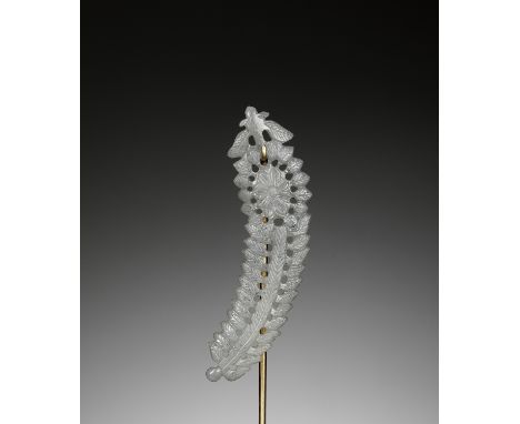 A MUGHAL-STYLE CARVED JADE TURBAN ORNAMENT, JIGHAIndia, 18th - 19th century. Carved in openwork in the form of an acanthus le