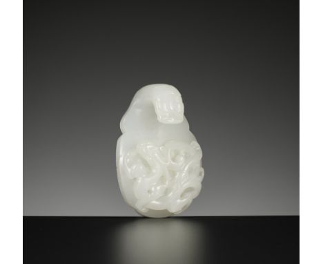A WHITE JADE 'CHILONG' BELT HOOK, 18TH CENTURYChina. Carved on top in high relief with a sinuous chilong, the hook in the for