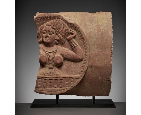 A SANDSTONE STUPA VEDIKA CROSSBAR, SHUNGA PERIODNorthern India, 1st century BCE. Of rectangular form with tapered edges on to