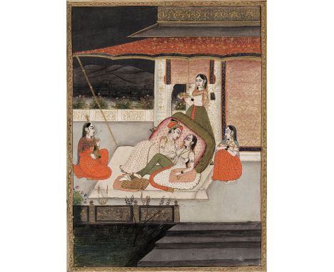 AN INDIAN ILLUSTRATION TO A RAGAMALA SERIES: DIPAK RAGAIndia, 1780-1860. Watercolor, gouache, ink, and gilt on paper. A coupl