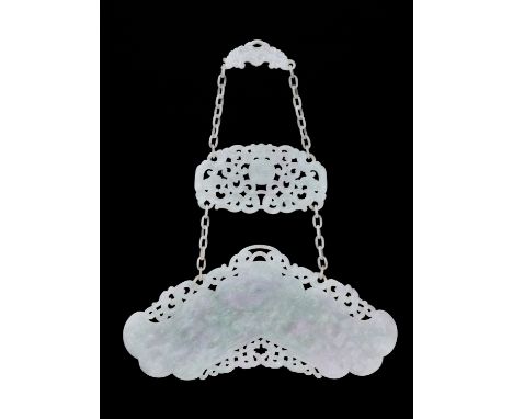 A LAVENDER AND APPLE GREEN JADEITE MUSICAL CHIME, BIANQING, QING TO EARLY REPUBLIC PERIODChina, 1830-1930. The translucent ch