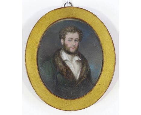 M Saltmarsh, 19th century miniature watercolour on ivory, portrait of a gentleman, original label verso, image size 9cm x 7.5