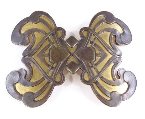 A Yves St Laurent late 1960s large Art Nouveau style belt buckle, gilded metal finish, length 130mm 