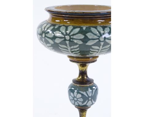 A Doulton Lambeth Clarke's patent glazed stoneware lamp base, with brass mounts, height 24cm 