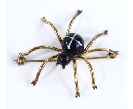 An unmarked gold and painted enamel figural spider brooch, length 46.2mm, 4.4g 