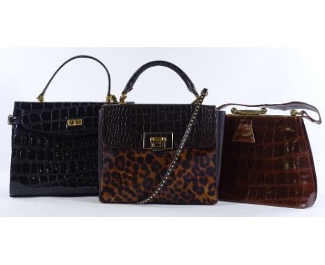 A Ligator patent alligator skin designer handbag, a Vintage crocodile skin bag, and a Class designer bag (3) 