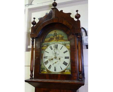 An early 19th century mahogany cased 8-day longcase clock, painted arch-top dial with Scottish figure, signed S Bailey of New