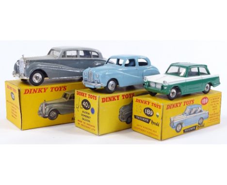 Dinky Meccano, Austin Somerset Saloon 40J, Triumph Herald 189, Rolls Royce Silver Wraith 150 - Austin Someset has overpainted