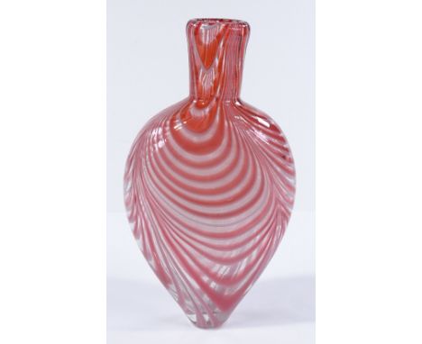 A Victorian Nailsea pink / white glass flask, height 19cm 