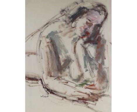 Mixed media on paper, portrait of a woman, indistinctly signed, 24" x 18.5", framed 