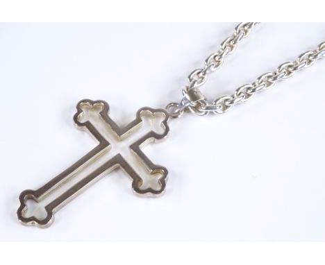 A Mexican sterling silver cross pendant and chain, maker's marks TS.79, possibly Taxco Two Trees, pendant height 68mm, chain 