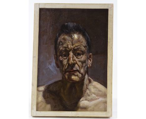 Modern oil on canvas board, portrait of Lucian Freud, unsigned, 15.5" x 10.5", framed 