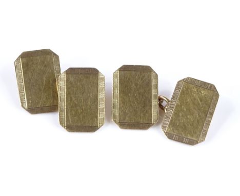 A pair of 9ct gold octagonal cufflinks, with engine turned borders, maker's marks C &amp; F, panel height 16mm, 5.2g 